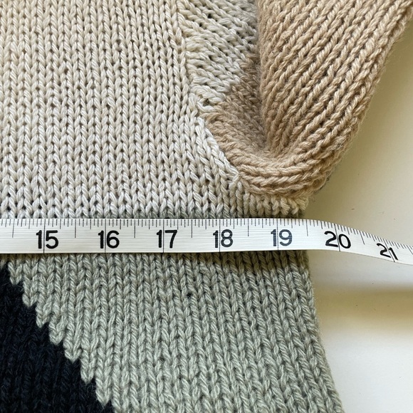 Vintage 100% Wool Zip Front Cardigan Geometric Colorblock Sweater Size M Warmest - Picture 12 of 14